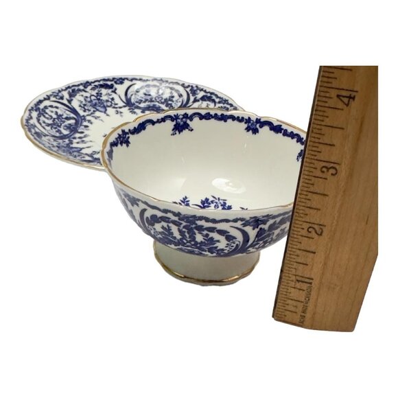 Coalport Teacup Saucer White Blue Scroll Bone China Made in England - Picture 14 of 14